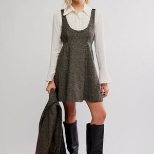 Free People Wool Blend Cyd Mini Dress Size Large NWT $148 Espresso Combo